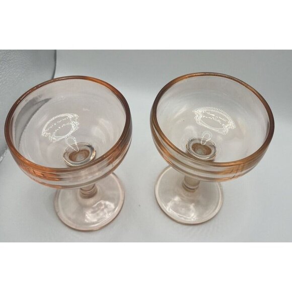 Set Of 2 Vintage Perfectly Pink “Blush” Champagne Coupe Depression Glasses - Picture 4 of 6